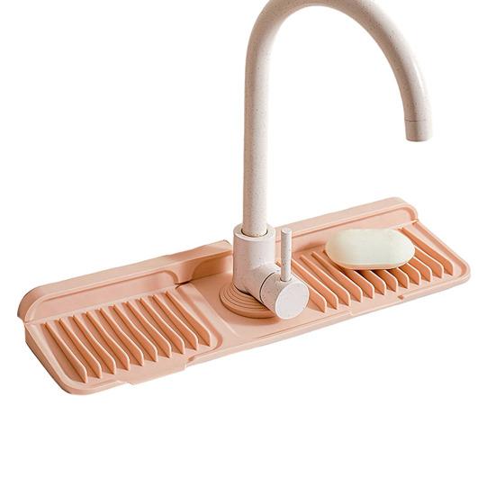 Kitchen Sink Faucet Mat Foldable Silicone Sink Splash Guard 6 Degrees Slope Bathroom Kitchen Countertop Water Draining Mat with Button