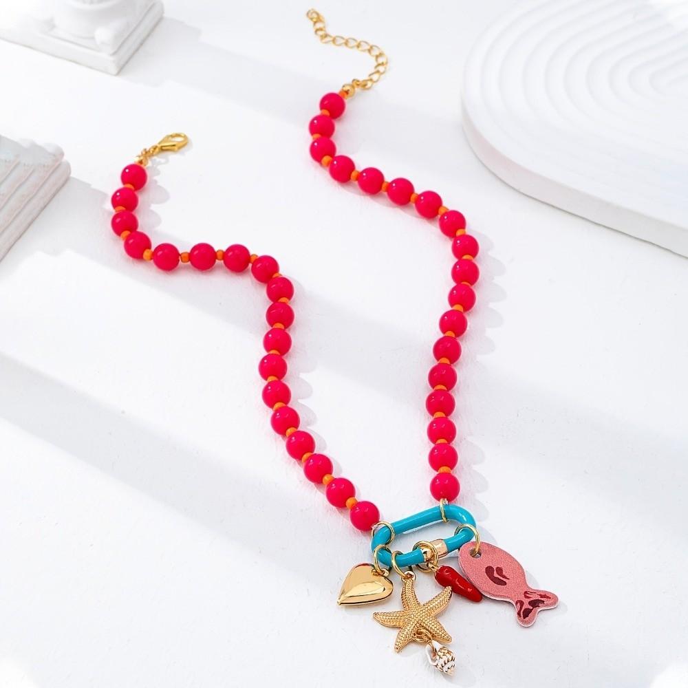 Ornaments Bohemian Resin Beaded Necklace Adjustable Beach Beaded Necklace Daily