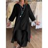 Summer Solid-colour Sophisticated-style Casual Cotton-linen Set for Women with Three-quarter Sleeves and Cropped Trousers
