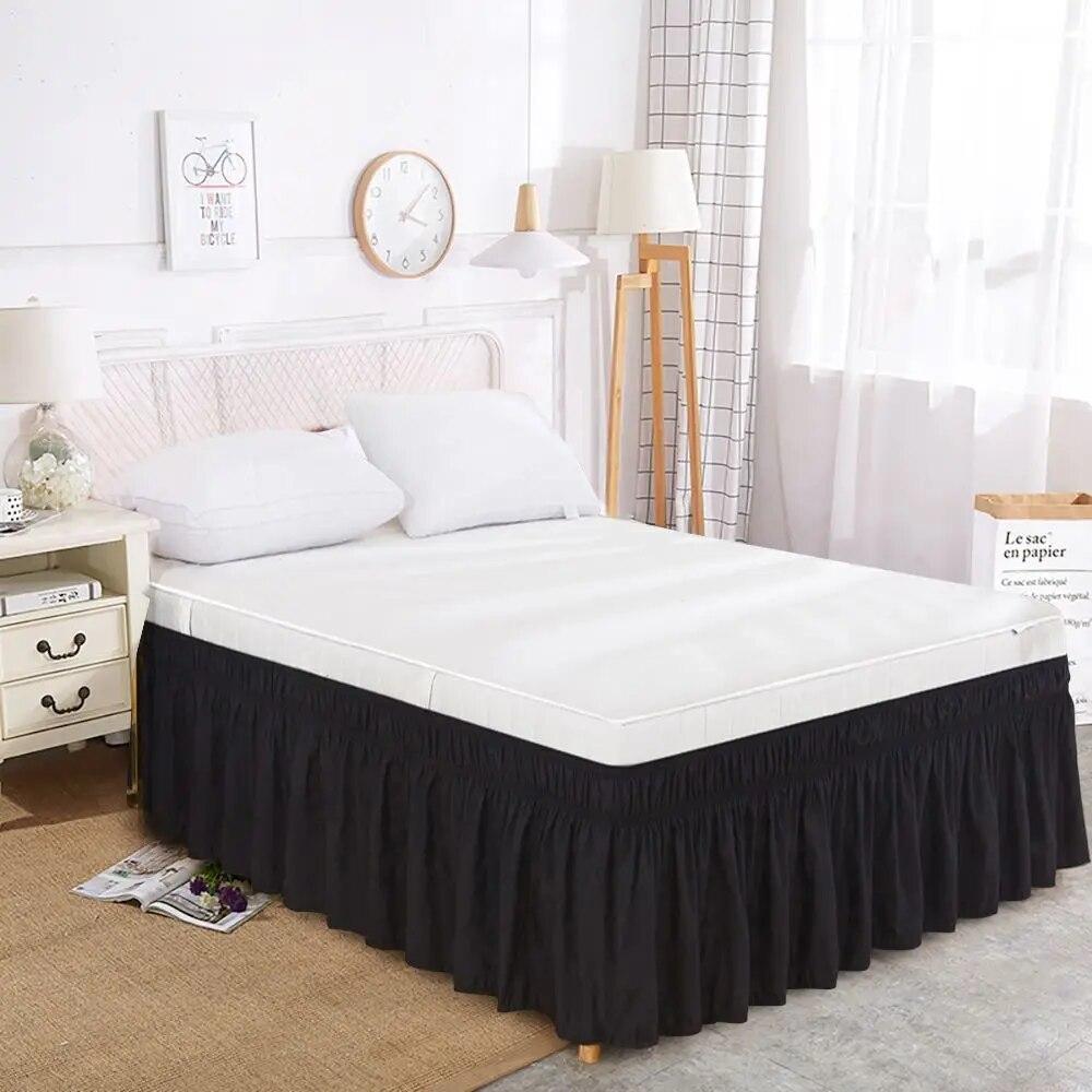 Solid Color Elastic Ruffle Bed Skirt Wrap Around Style Comfortable Fade Resistant Bed Cover Without Surface Twin Queen King Size