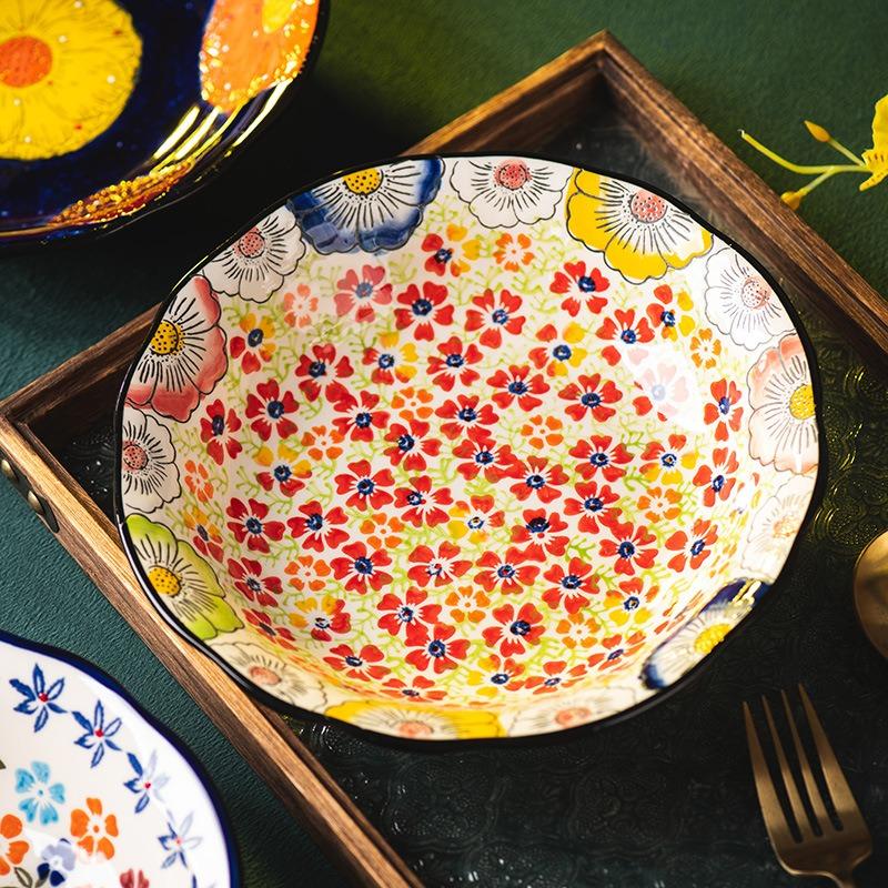 Hand painted plate Household ceramic plate Vegetable plate New deep plate Breakfast plate Fish plate Dumpling plate