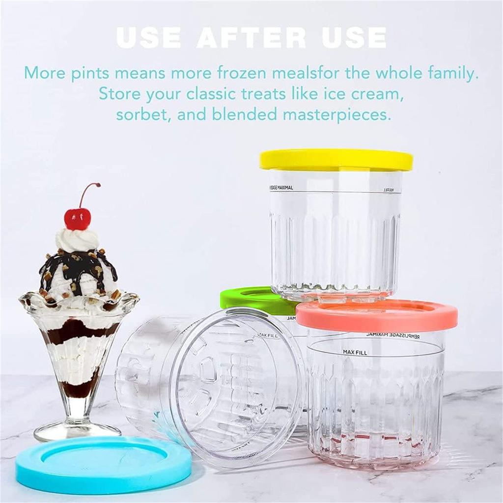 4Pcs/pack Ice Cream Pints Cups Fit for NC500 NC501 Ninja- Creami Series Ice Cream Makers BPA-Free- & Dishwasher Safe