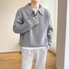 Men's Loose Waffle Knit Sweater - Autumn/Winter 2024 Lapel Knitwear, Korean Style