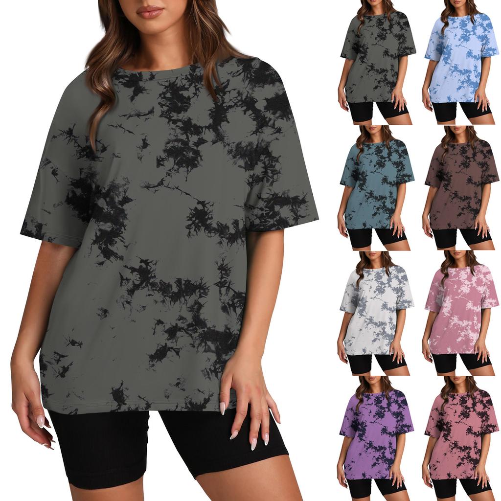 Women's Plus Size T-Shirt Summer Round Neck Short Sleeve Printed Basic Loose Top