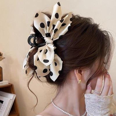 Trendy Large Polka Dot Bow Hair Clip For Women Girls Elegant Shark Clip  Hair Accessories Temperament Hair Claw Gifts