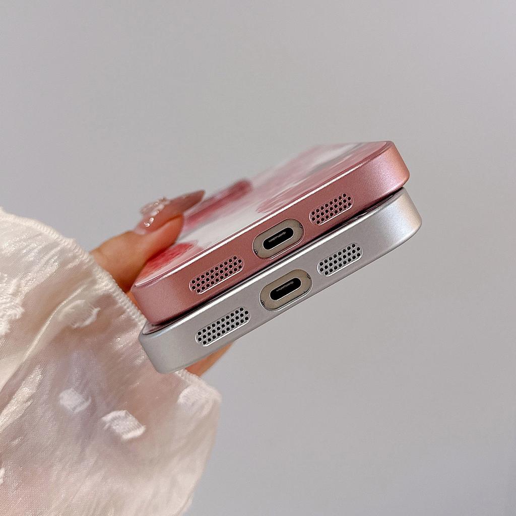 For iPhone 15 Pro Max Case Mirror Painted Fruit Pattern TPU + Acrylic Phone Cover