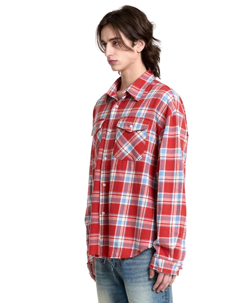Ipialleieo Raw-Cut Washed Check Shirt