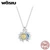 WOSTU 925 Sterling Zilver Maan Zon Hanger Ketting Dames Blauwe CZ Gele Kristal Bedel Kettingen Valentijnsdag Moederdag Cadeaus