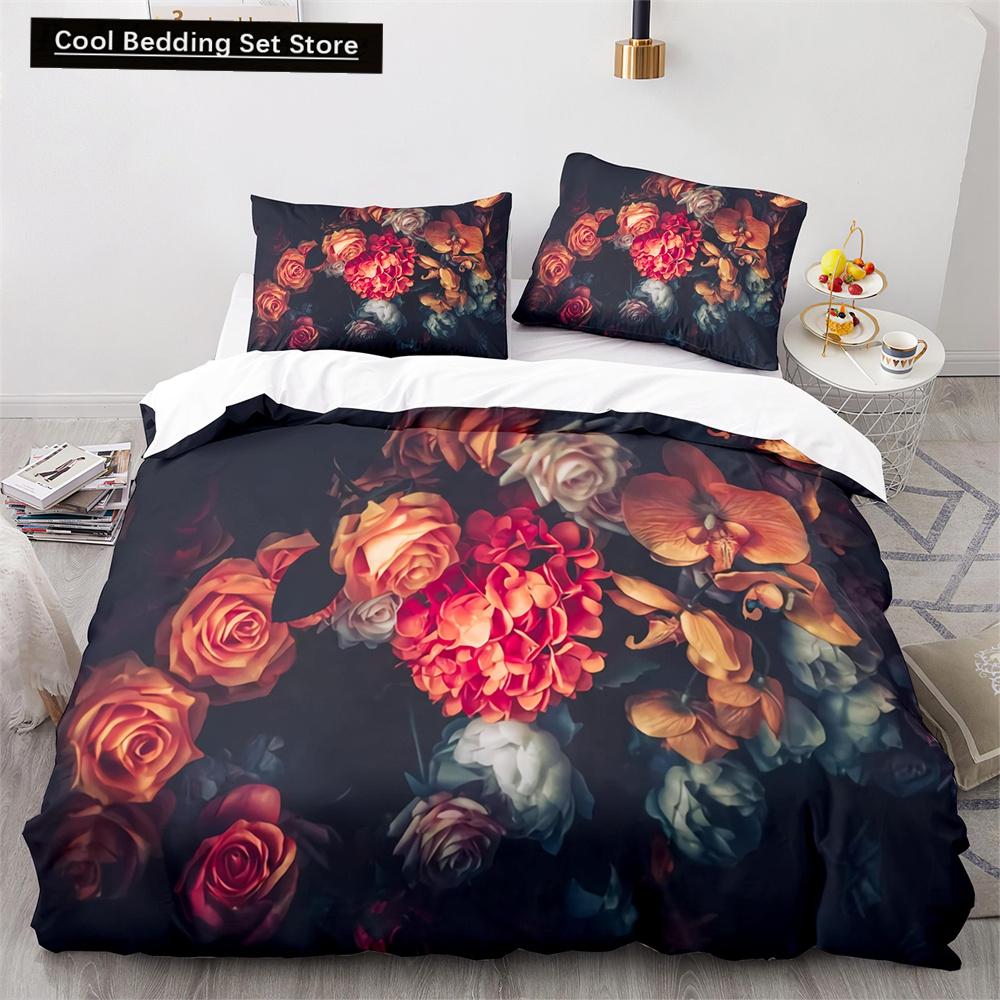 Red Rose King Queen Duvet Cover 3D Beautiful Flowers Theme Bedding Set for Women Girls Romantic Floral Quilt Cover Pillowcase