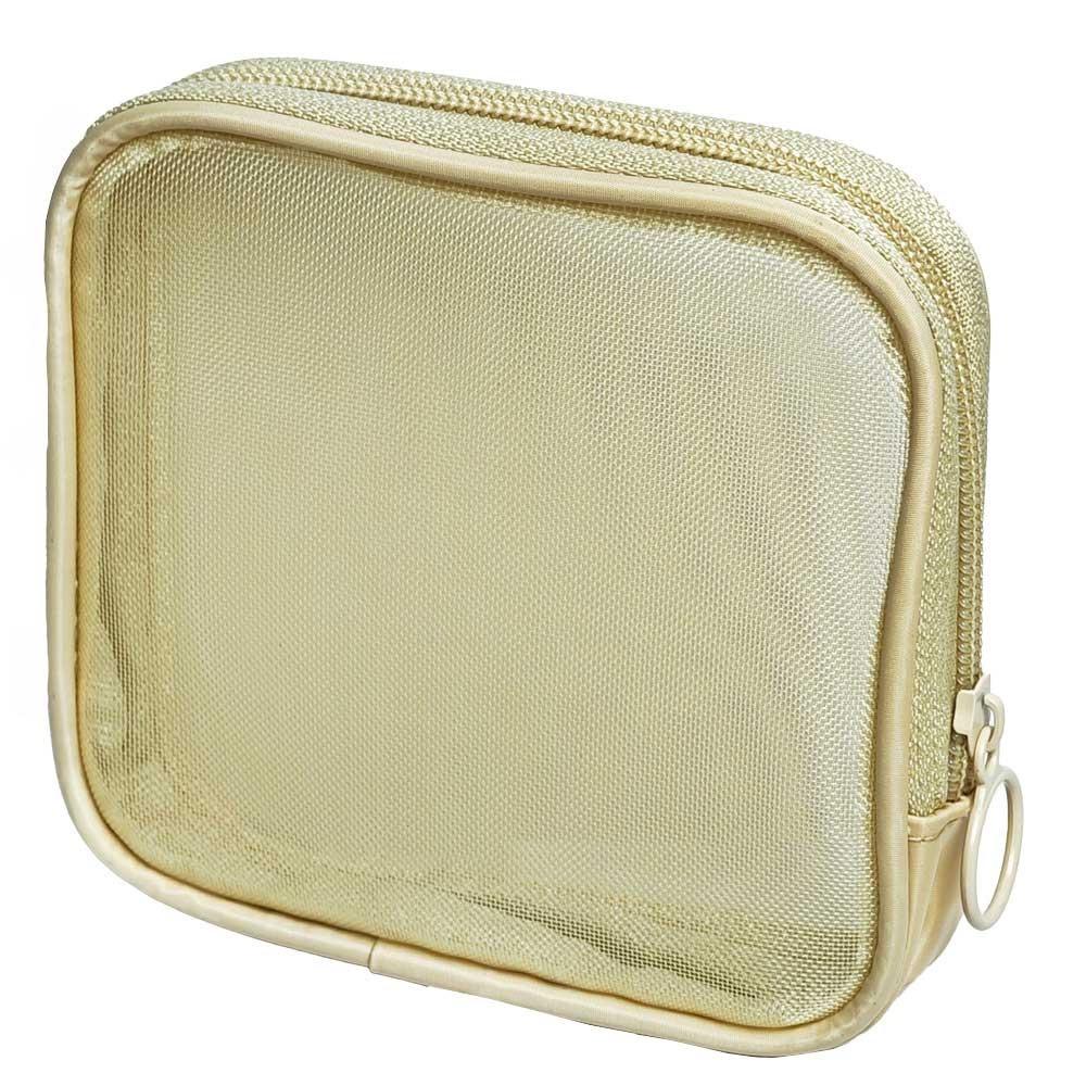

Simple Mesh Mesh Storage Bag Solid Color Portable Makeup Bag Zipper Design Lipstick Cosmetic Pouch бежевый