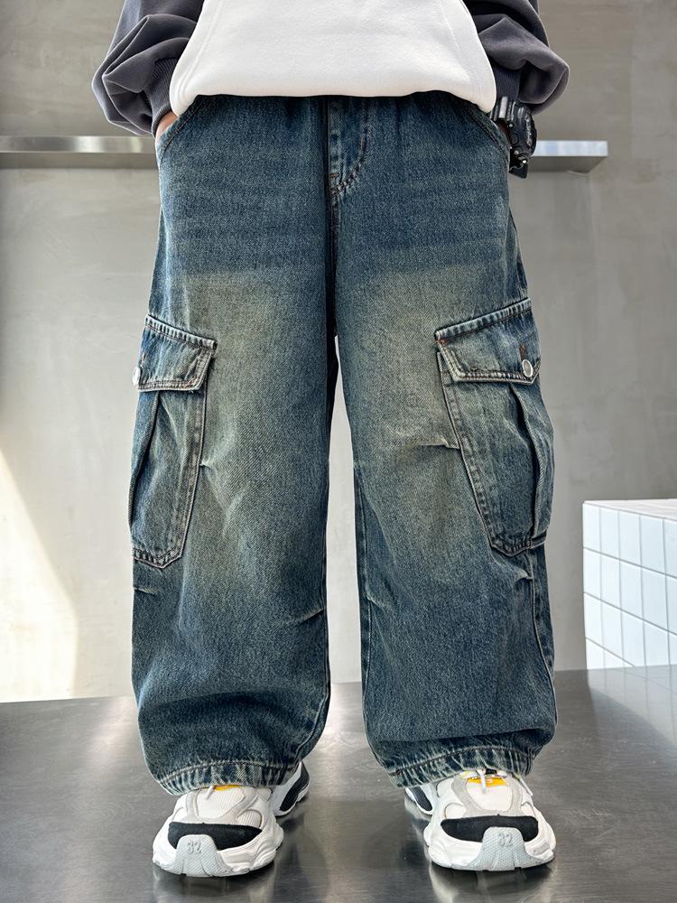 Boys' Autumn 2025 Loose Fit Wide-Leg Workwear Jeans for Kids