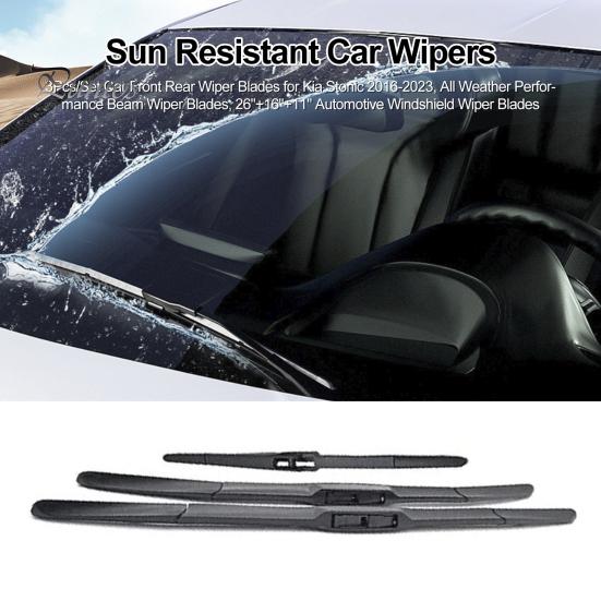Front Rear Wiper Kit 3Pcs/Set Car Blades for Kia Stonic 2016-2023, All Streak Free Wipers Weather Performance Beam Blades, 26"+16"+11" Automotive