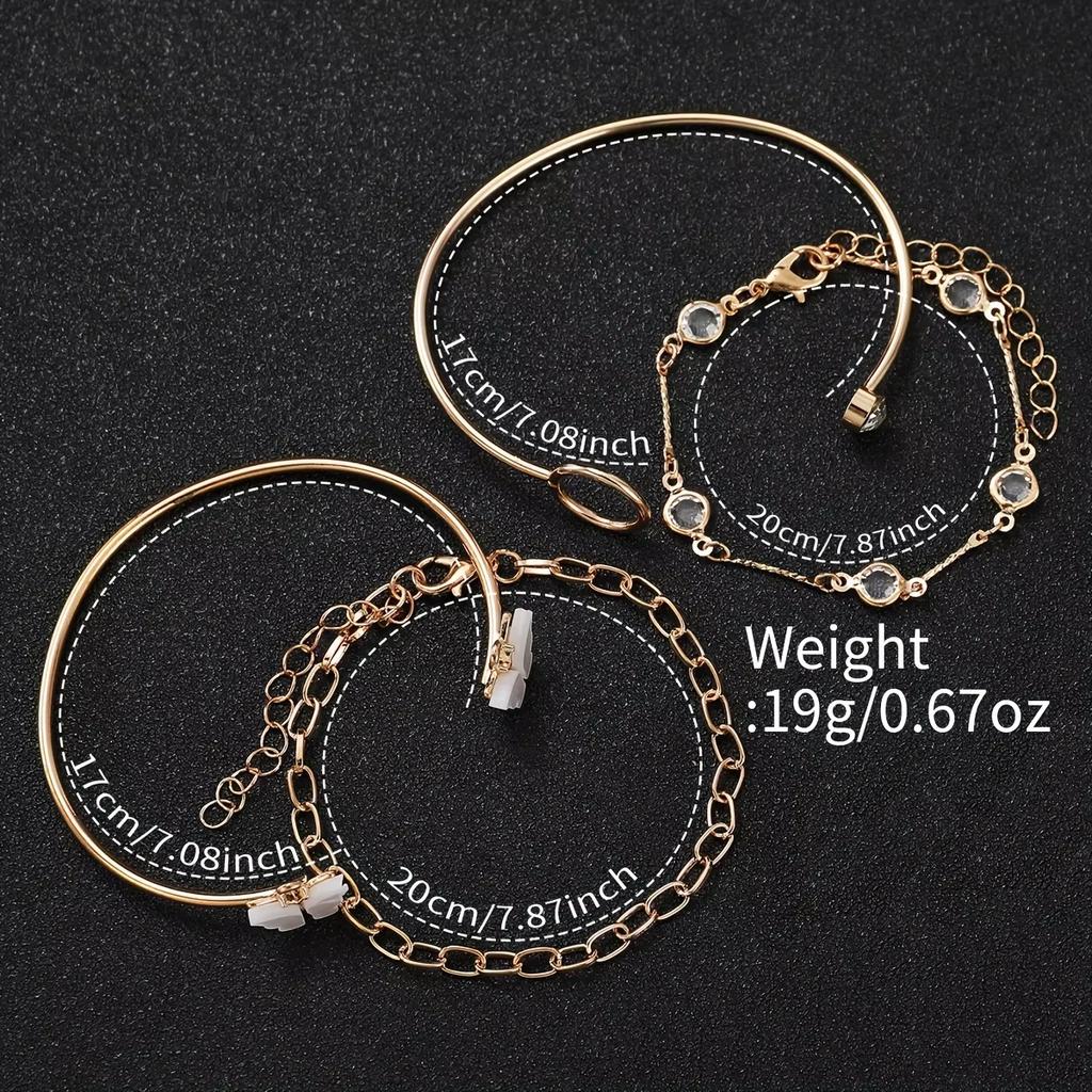 5pcs -Digital dial display with gold case and rhinestone design , Jewelry Set - Three Eye Alloy Watch+Butterfly Bracelet - Perfe