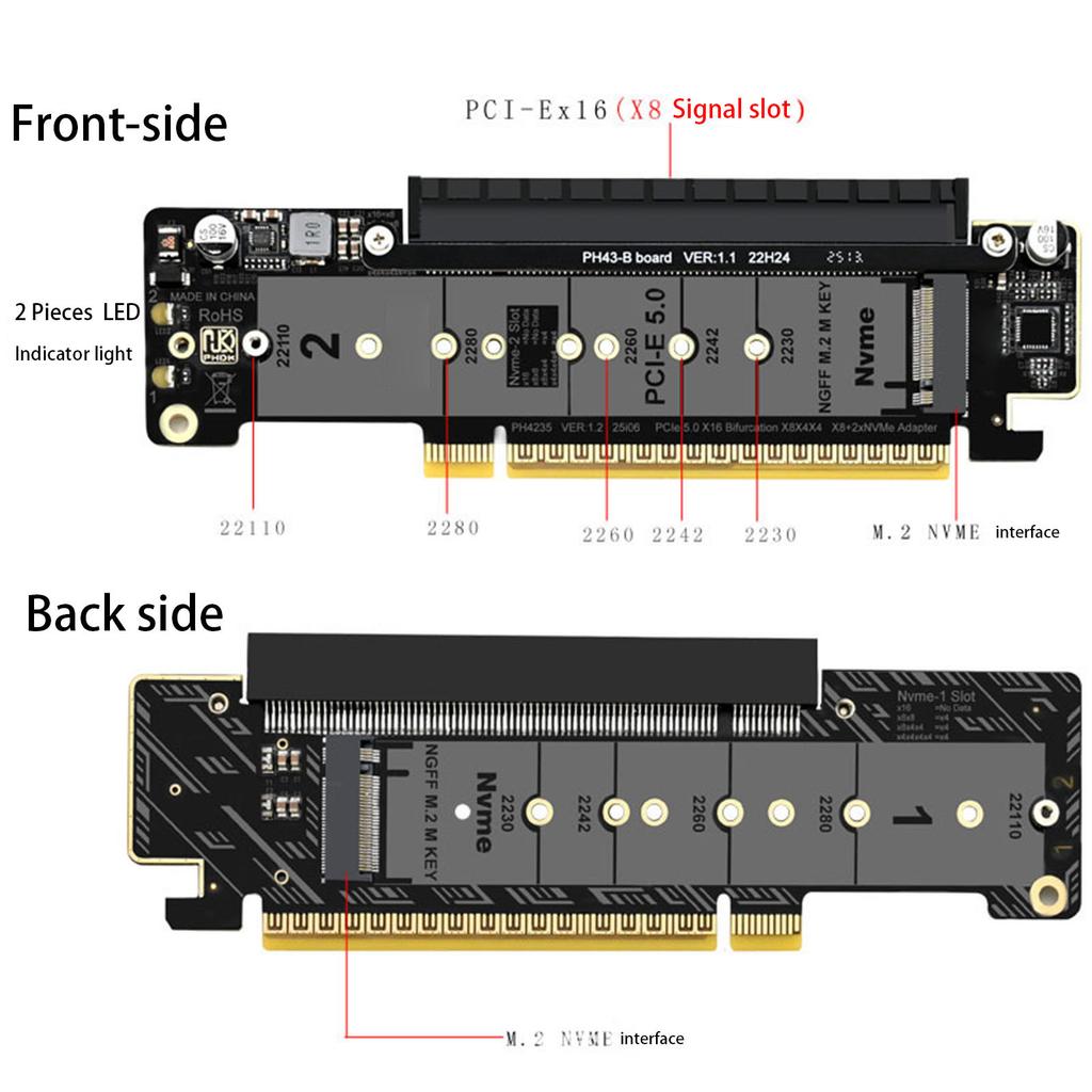 PCIe5.0 Lane Splitting Expansion Adapter Card M.2 NVMe Port Expansion Card Adapter Compatible for Windows and Linux