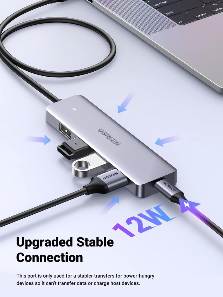 UGREEN Hub with USB 60cm or 5Gbps Data LED Power Supply Compatible with USB Flash and Low Power Compatible with and More USB-C Hub, 4-Port Type-C 3.0