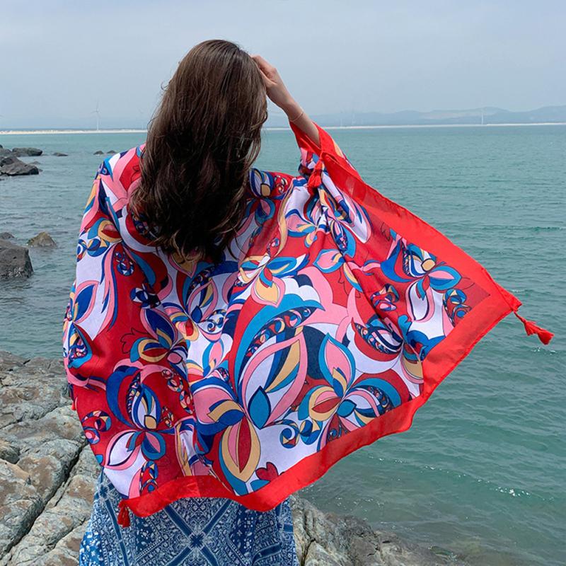 Women  Shawl Multi-color Variety Retro Flower Pattern Shade Scarf Lightweight Face Cover