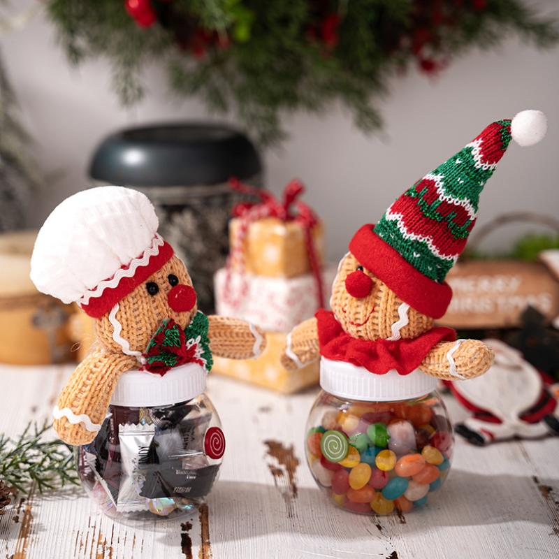 Christmas Candy Gift Box Transparent Storage Jar For Cookies Snacks Gingerbread Man Food Container Kids New Year Decoration