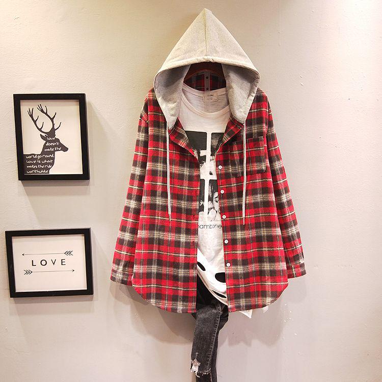 Women's Plaid Hooded Mid-Length Shirt, 2024 Spring/Autumn Korean Style, Casual Versatile Loose Fit.