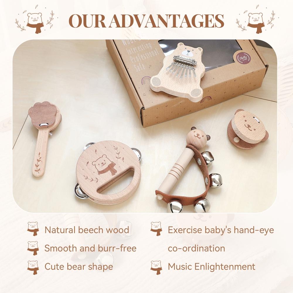 6pc Musical Instruments Sets Montessori Music Baby 0 12 Months Toys Drum Xylophone Kids Early Educational Wooden Instruments Toy