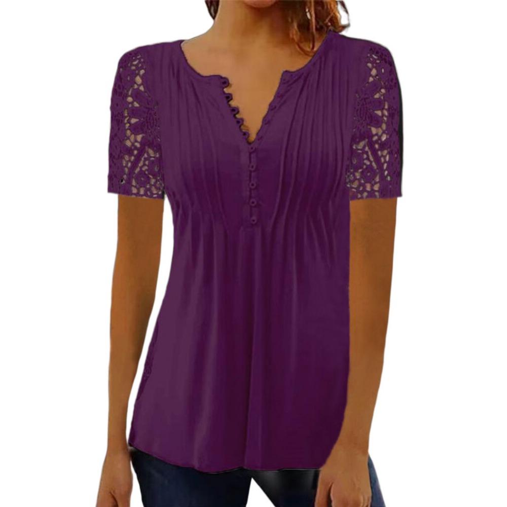 

HNXC Женские модные повседневные летние однотонные блузки и рубашки с короткими рукавами и v-образным вырезом с принтом XXXL фиолетовый