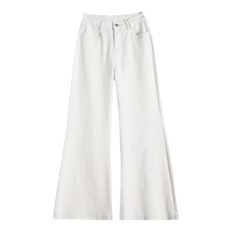 White Wide-leg Big Flared Jeans for Women In Spring and Autumn New High-waist Loose Elastic Slimming Floor Flared Trousers