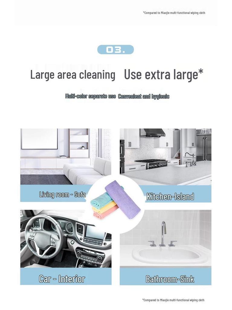 Miaojie 40x40cm Superfiber Cleaning Cloth, 3+1 Pack, Large Size, Strong Water Absorption, Fine Fiber
