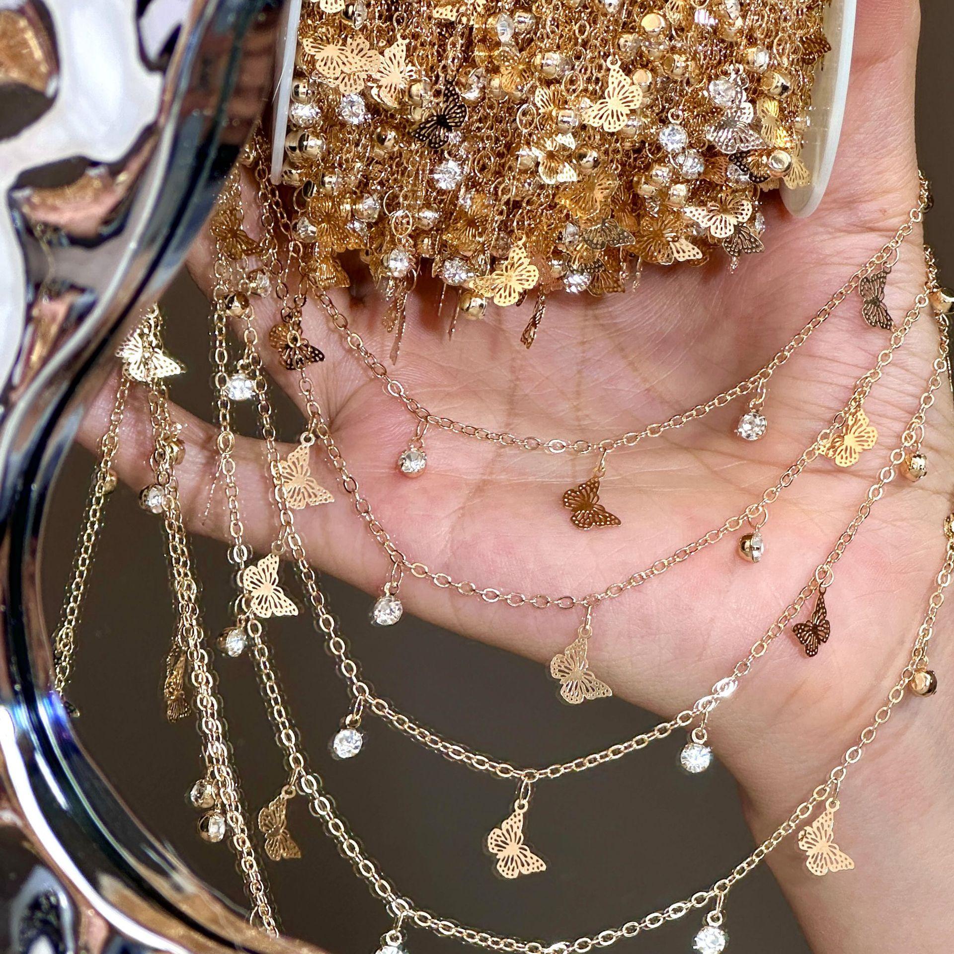

0.5/1/2M Hollow Butterfly Rhinestone Chains DIY Shaker Deco And Ita Bag Decorative Chains For Bracelet Necklace Tassel Supplies 0.5meter