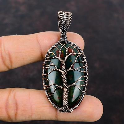 Tree Of Life Bloodstone Pendant Copper Wire Wrapped Pendant Handmade Gemstone Pendant Tree Of Life Jewelry Gift For Mom Copper Wire Jewelry
