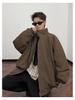 Men's Winter Maillard Stripe Cotton Jacket with Stand Collar - Japanese Neutral Style, Thick and Loose