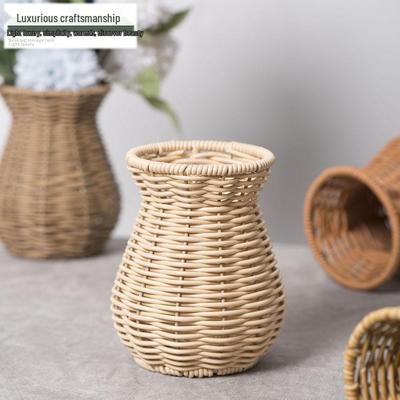 Pastorale Dekorative Handgewebte Rattan-Vase für den Innenbereich