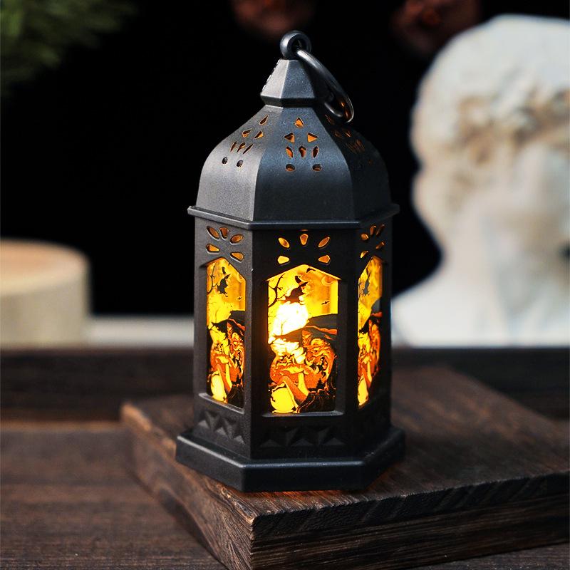 Decorative Pumpkin LanternCandle Lamp Retro Candlestick Party Atmosphere Light Table Ornament