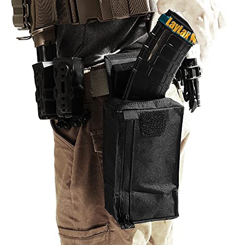 LayLax Compact Dump Pouch, Black, Foldable, Roll-Up, Lightweight, with Belt Clip and Drop Protection, Patch Base