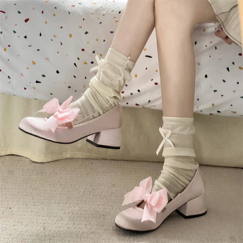 Fashion Pink Lolita Mary Janes Shoes Women Japanese Princess Kawaii High Heels Shoes Female Sweet Bow French Vintage Platform Shoes 2024