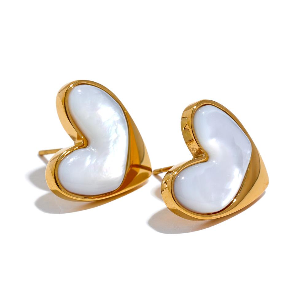 

Yhpup Exquisite Stainless Steel Natural Shell Heart Love Chic Stud Earrings for Women Gold Color Fashion Charm Jewelry Bijoux
