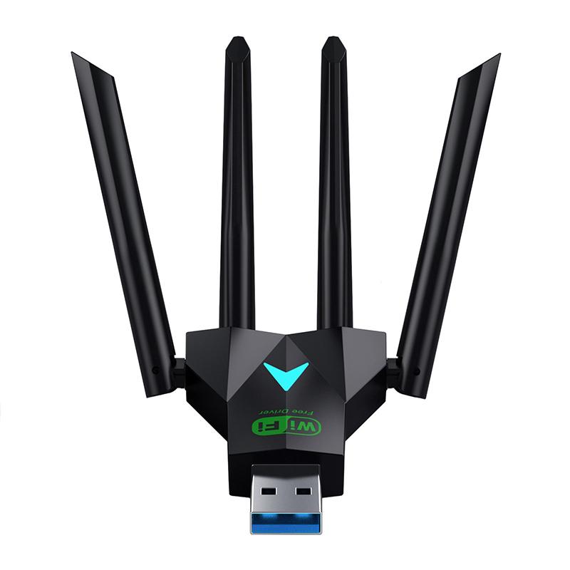Dualband 1300Mbps WLAN USB-Adapter 2,4 GHz / 5 GHz Wi-Fi Dongle USB 3.0 802.11ac 4-Antennen Drahtloser Empfänger für PC/Laptop Treiberlos