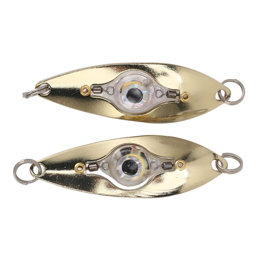 2pcs Fish Eye LED Fishing Lures Lighted Fishing Spoons Underwater Bait Flasher Deep Drop Light for Saltwater Freshwater White Light