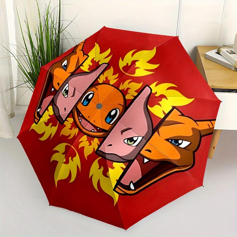 1pc Flame Pokémon Automatic Open/Close Umbrella, Portable 3-Fold Compact Umbrella for Men & Women, Perfect Gift for Birthday104