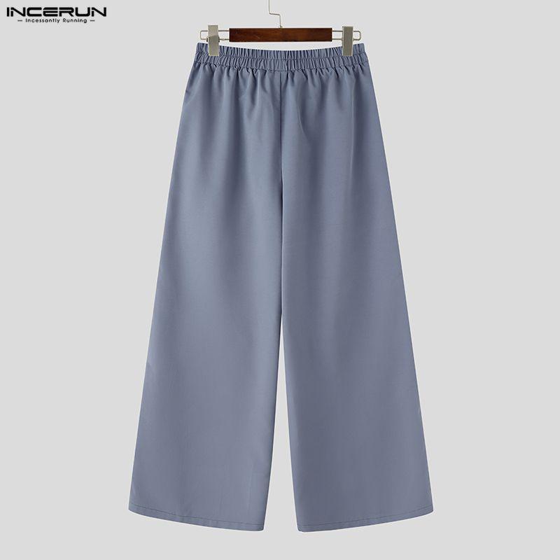 INCERUN Men's Elastic Waist Casual Loose Streetwear Trousers Hip Hop Wide Leg Pants