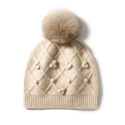 Cashmere Autumn and Winter New Women's Rhombus Beanie Outdoor Warm Rhombus Fur Ball Ear Protection Knitted Casual Hat