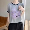 Women's Printed Color-blocking Top T-shirt, Summer New Round Neck Knitted Sweater, Short Sleeve and Thin