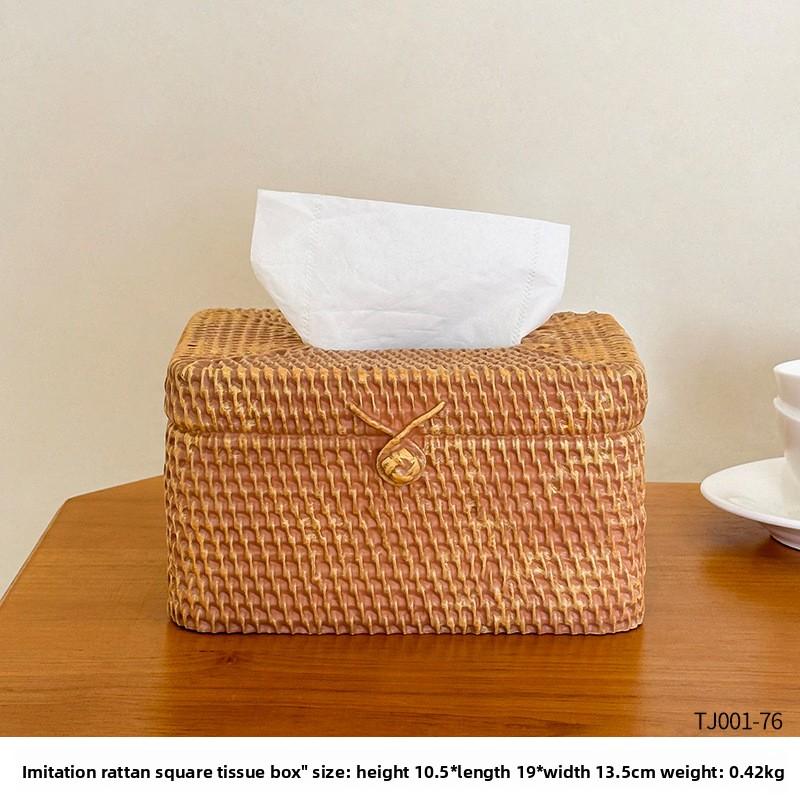 

Creative Retro Rustic Imitation Rattan Paper Box Home Living Room Entrance Bedside Restroom Desktop Napkin Box Ornaments