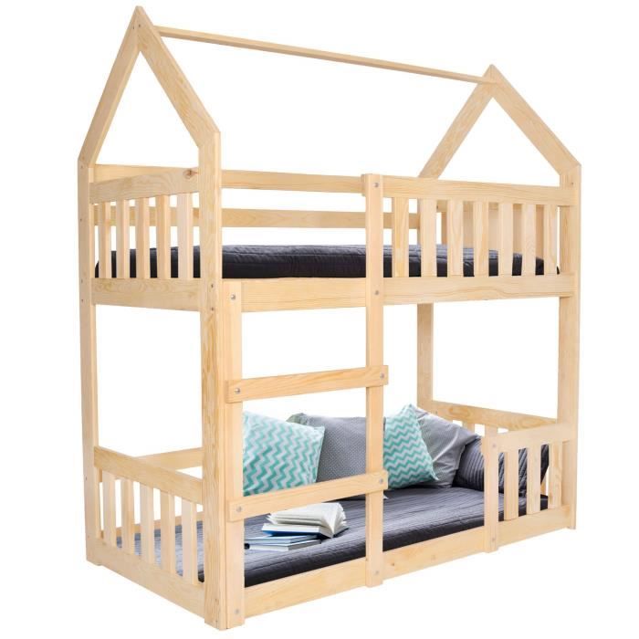 Bunk Bed - Springos® - Solid Wood House - 80 X 160 Cm - 2 Places - Safety Barrier