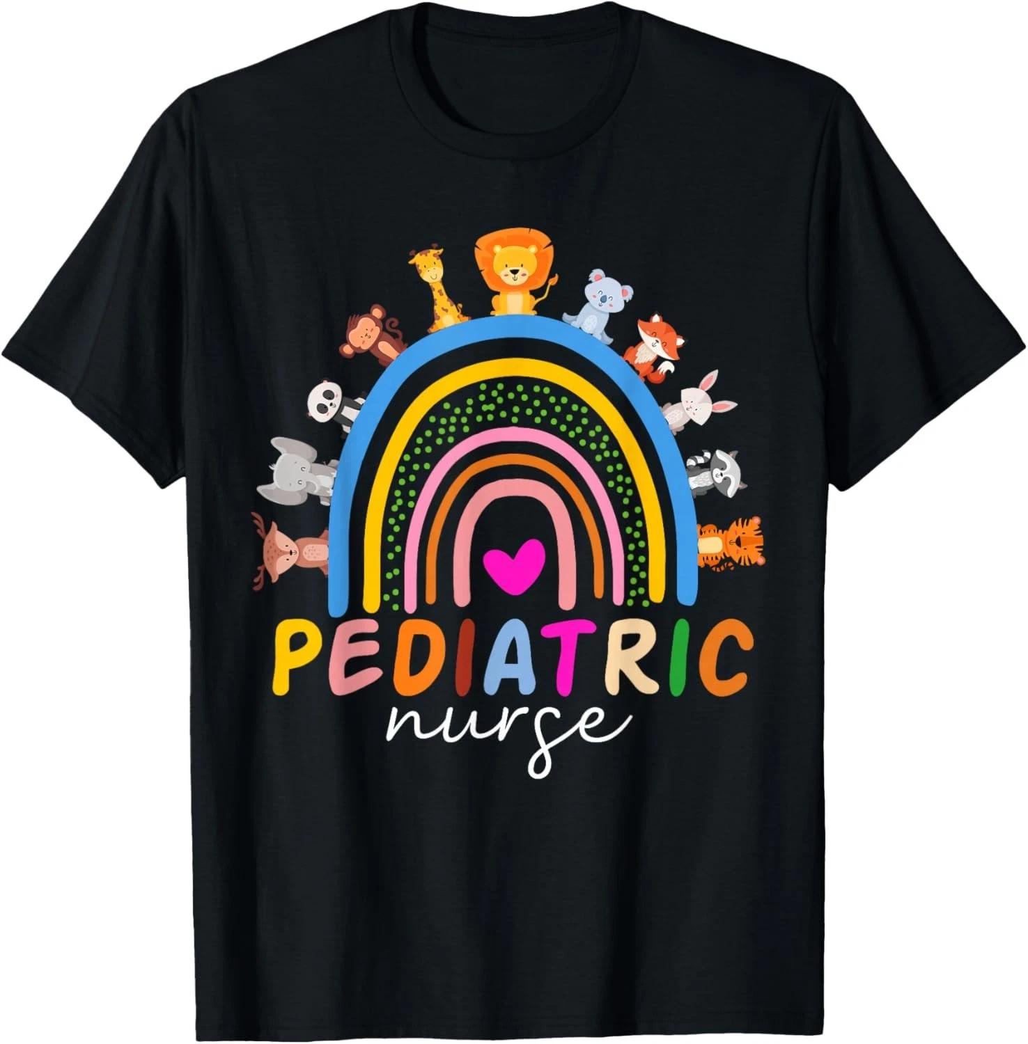 

Pediatric Nurse PEDS RN Pediatrician Animals Rainbow Nursing Gift Unisex T-Shirt L