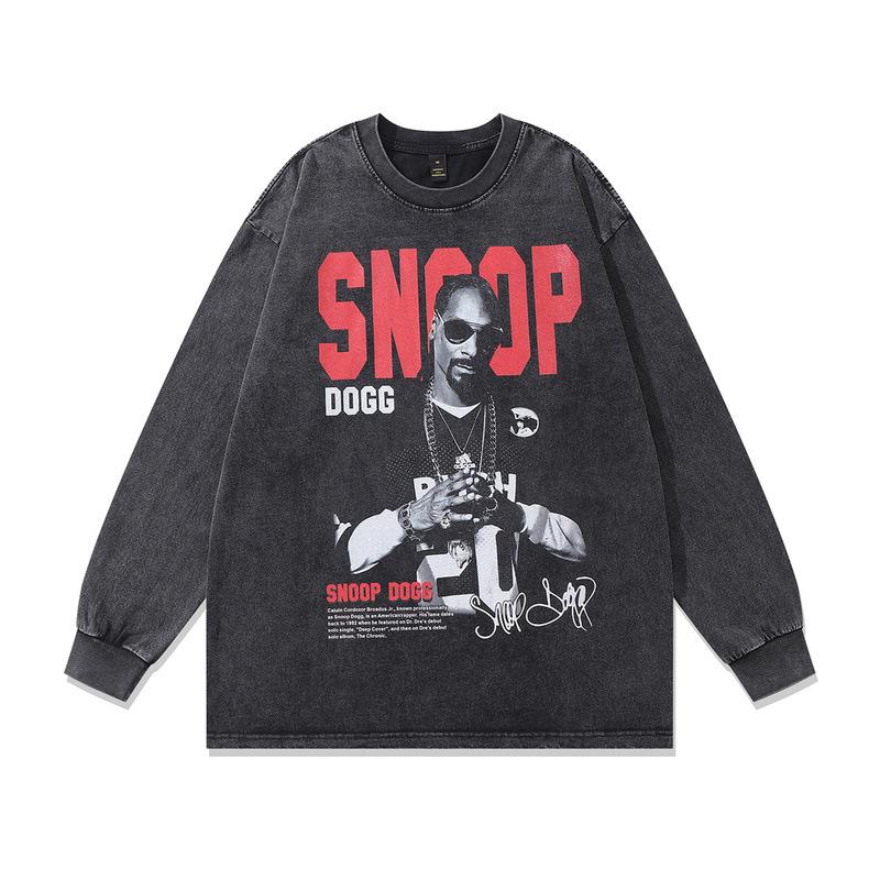 Hip Hop Rap Portrait Print Long Sleeve T-Shirt Autumn Retro Fried Color Men'S Crew Neck Sweater