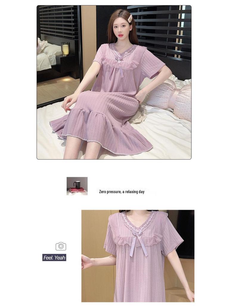 Women's Summer Short-Sleeve Princess Sleep Dress, Loose Plus Size, Comfortable Home Wear for 200 Jin.