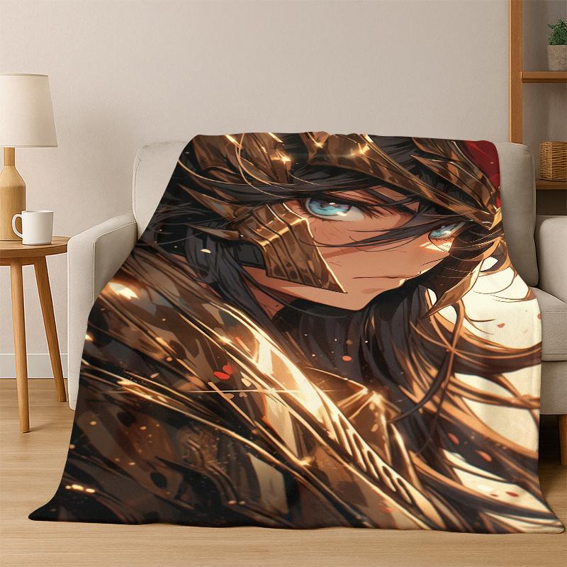 

Cartoon Saint Seiya Anime Flannel Blanket Soft Warm Blanket Throw Blanket for Bedroom Living Room Bed Travel Picnic Gift kid 75x90cm