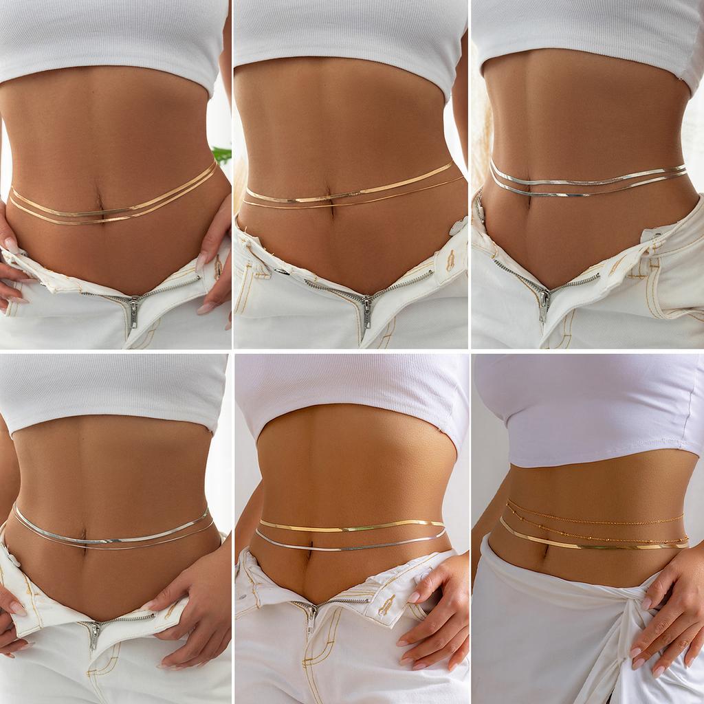 Simple Double-Layer Metal Snake Bone Chain Waist Chain, Sexy Beach Cross Fringed Body Chain