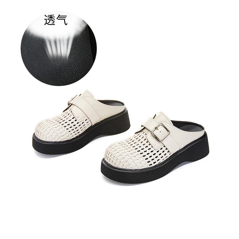 Sheepskin woven bag head slippers women's 2025 summer new high-end temperament sandals women's casual versatile half-drag women