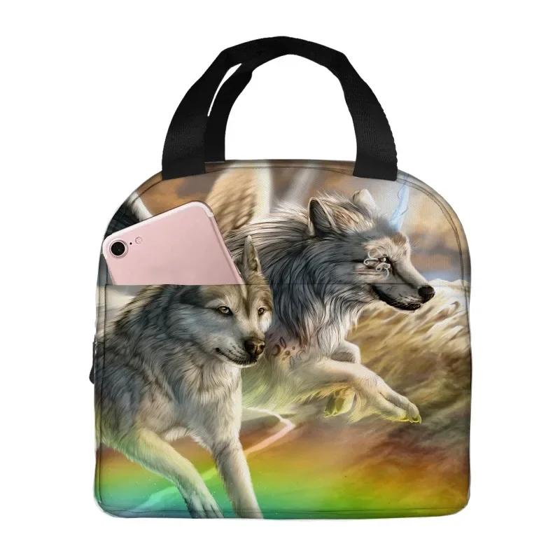 wolf angry animal  Portable Aluminum Foil Thickened Insulated Office Lunch Bag Waterproof Lunchs Bags Tote Bags