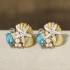 Delicate Blue Crystal Starfish Turtle Earrings for Women Summer Holiday Metal Shell Sea Star Earring Jewelry Girl Gift